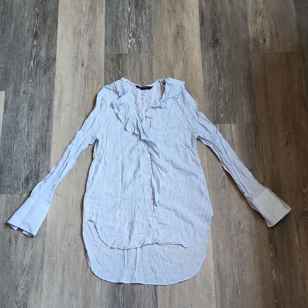 Zara Light Blue Striped Button Down Shirt